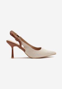 Renee - Beżowo-Brązowe Sandały na Szpilce Typu Slingback z Wiązaniem Elliranea. Okazja: na co dzień. Kolor: beżowy. Obcas: na szpilce. Styl: klasyczny, casual, elegancki