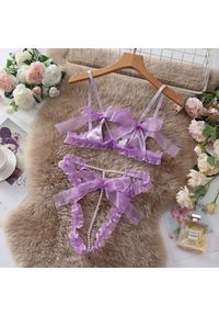 Intica - Komplet bielizny z siateczki z wstążkami Sallee. Kolor: fioletowy. Materiał: materiał #1