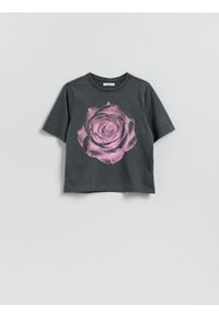 Reserved - T-shirt z nadrukiem - ciemnoszary. Kolor: szary. Materiał: dzianina, bawełna. Wzór: nadruk