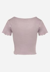Born2be - Fioletowy Bawełniany T-shirt o Dopasowanym Kroju z Guzikami Filareina. Okazja: na co dzień. Kolor: fioletowy. Materiał: bawełna. Styl: klasyczny, elegancki, casual
