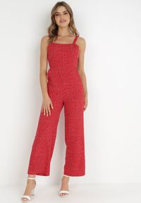 Born2be - Bordowy Kombinezon Aereira. Okazja: na co dzień, na imprezę. Kolor: czerwony. Długość rękawa: na ramiączkach. Długość: długie. Wzór: aplikacja, kropki. Sezon: lato. Styl: casual #3