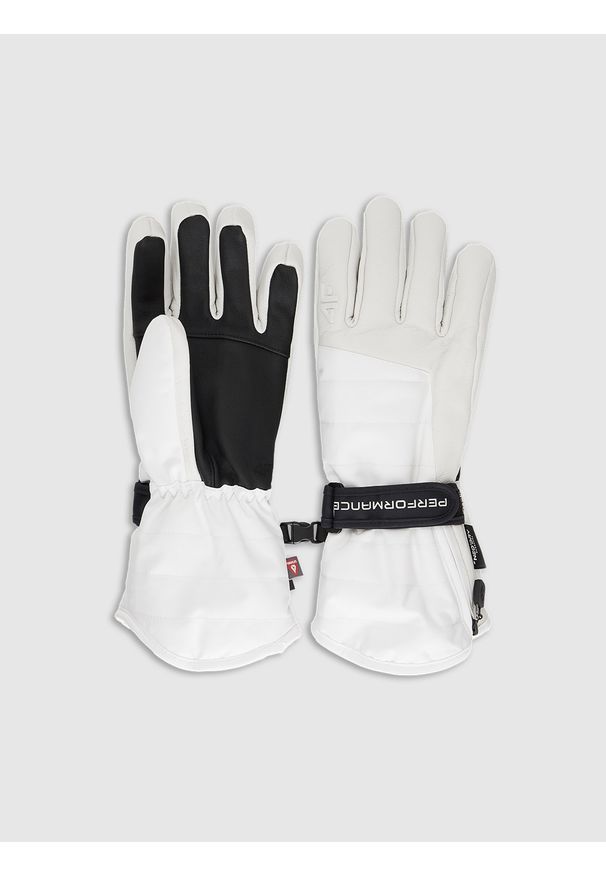 4f - 4F Rękawiczki narciarskie Primaloft Gold damskie - białe S. Kolor: biały. Materiał: skóra, materiał. Technologia: Primaloft. Sport: narciarstwo