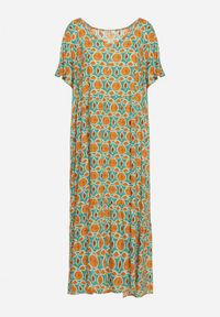Born2be - Zielono-Pomarańczowa Sukienka Rozkloszowana z Mozaikowym Wzorem z Wiskozy Kaliane. Kolor: brązowy. Materiał: wiskoza. Sezon: lato #5