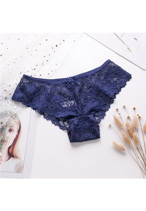 Intica - Koronkowe majtki brazylijskie z kokardką Boksoon. Kolor: niebieski. Materiał: koronka. Wzór: koronka