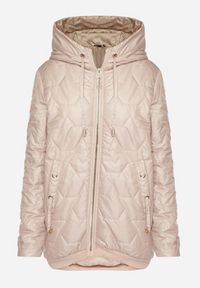 Born2be - Beżowa Kurtka Pikowana o Pudełkowym Kroju z Kapturem Teladira. Okazja: na co dzień. Typ kołnierza: kaptur. Kolor: beżowy. Styl: klasyczny, casual, elegancki #3