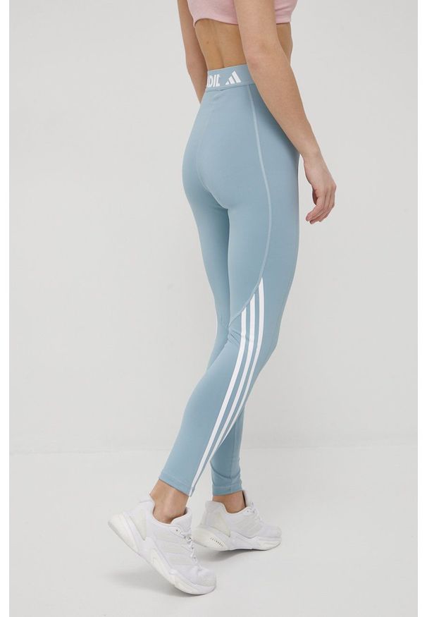 adidas Performance legginsy treningowe 3-Stripes HD4492 damskie z nadrukiem. Kolor: niebieski. Materiał: skóra, poliester, dzianina, materiał. Wzór: nadruk. Sport: fitness