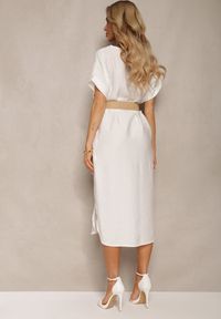 Renee - Biała Sukienka z Wiskozy z Trójkątnym Dekoltem i Paskiem z Plecionki Diremia. Okazja: na co dzień. Kolekcja: plus size. Kolor: biały. Materiał: wiskoza. Długość rękawa: krótki rękaw. Typ sukienki: proste, dla puszystych. Styl: casual #3