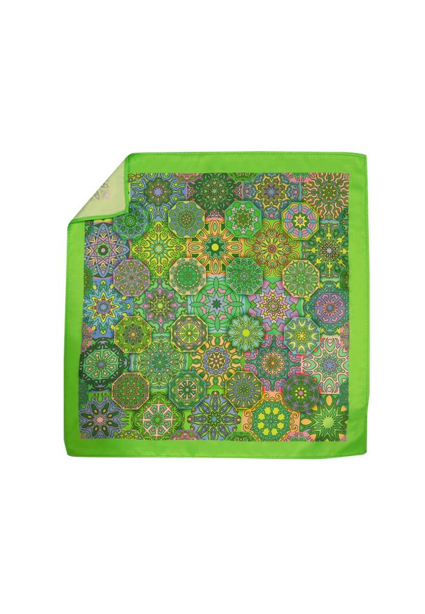 Modini - Zielona poszetka w geometryczne kwiaty E247. Kolor: zielony. Wzór: kwiaty, geometria