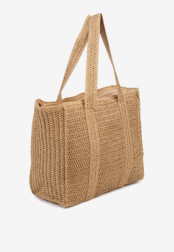 Born2be - Ciemnobeżowa Plażowa Torebka Shopperka w Stylu Boho Galapira. Kolor: beżowy. Sezon: lato. Styl: boho