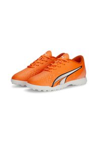 Buty piłkarskie dla dzieci Puma Ultra Play TT JR. Zapięcie: sznurówki. Kolor: wielokolorowy, pomarańczowy, biały, niebieski. Materiał: syntetyk, materiał. Szerokość cholewki: normalna. Sport: piłka nożna