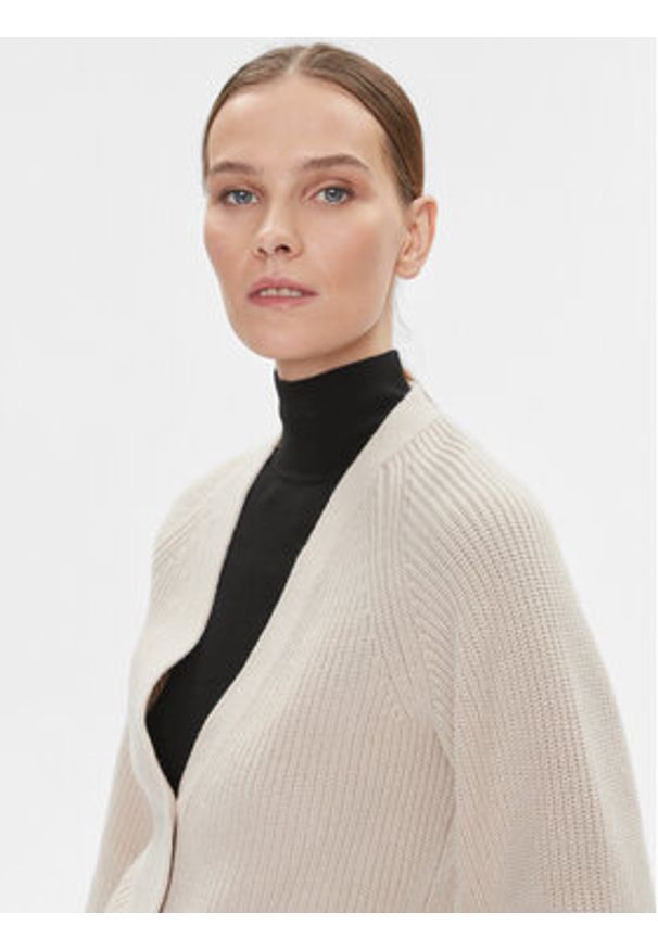 Calvin Klein Kardigan K20K206275 Beżowy Regular Fit. Kolor: beżowy. Materiał: wełna