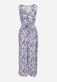 Born2be - Niebieski Kombinezon z Dodatkiem Wiskozy Wykończony Paskiem i Gumką w Talii Corivia. Okazja: na co dzień. Kolor: niebieski. Materiał: wiskoza. Styl: casual, elegancki #4