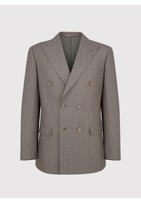 Pako Lorente - PAKO LORENTE – Beżowa marynarka garniturowa w prążki. Kolor: beżowy. Materiał: poliester, wiskoza. Wzór: prążki #8