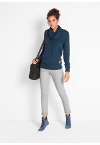 bonprix - Sweter z golfem z troczkami. Typ kołnierza: golf. Kolor: niebieski. Materiał: skóra. Wzór: aplikacja #3