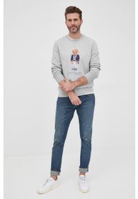 Polo Ralph Lauren bluza męska kolor szary melanżowa. Typ kołnierza: polo. Kolor: szary. Materiał: dzianina. Wzór: melanż