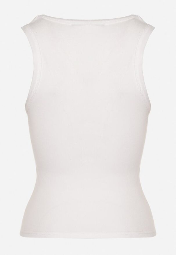 Born2be - Biały Prążkowany Top z Bawełny Fenlisa. Okazja: na co dzień. Kolor: biały. Materiał: bawełna, prążkowany. Styl: casual