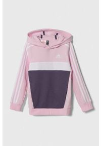Adidas - adidas bluza dziecięca kolor różowy z kapturem wzorzysta. Typ kołnierza: kaptur. Kolor: różowy. Materiał: poliester, materiał, dzianina #1