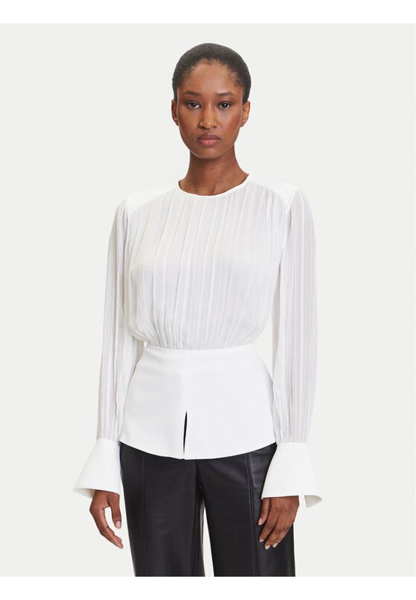 Karl Lagerfeld - KARL LAGERFELD Bluzka A3W11025 Écru Slim Fit. Typ kołnierza: dekolt w karo. Materiał: wiskoza