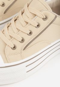 Born2be - Beżowe Klasyczne Trampki na Grubej Podeszwie Araenes. Kolor: beżowy. Materiał: jeans. Szerokość cholewki: normalna. Wzór: gładki. Styl: klasyczny #2