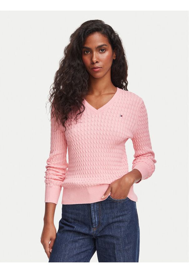 TOMMY HILFIGER - Tommy Hilfiger Sweter WW0WW44987 Różowy jasny Regular Fit. Kolor: różowy. Materiał: bawełna