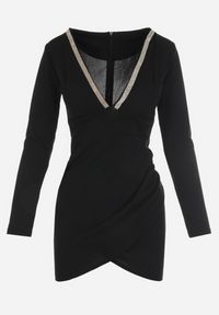 Born2be - Czarna Sukienka Dopasowana z Cyrkoniami Dennie. Kolor: czarny. Typ sukienki: asymetryczne. Długość: mini #5