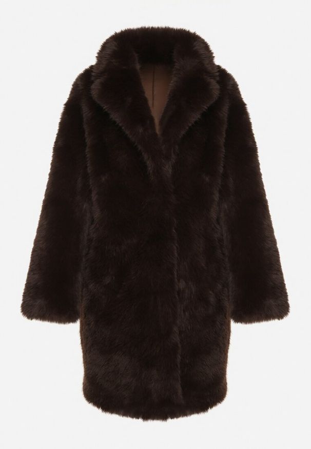 Born2be - Brązowy Płaszcz Futerko o Długim Kroju Otirena. Okazja: na co dzień. Kolor: brązowy. Materiał: futro. Długość: długie. Styl: casual, elegancki