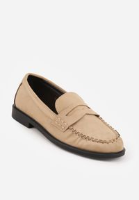 Born2be - Beżowe Mokasyny VICES ze Skórzaną Wkładką Ozdobione Przeszyciami Nicogeus. Okazja: na co dzień. Kolor: beżowy. Materiał: skóra. Wzór: aplikacja. Styl: casual, elegancki, klasyczny #6
