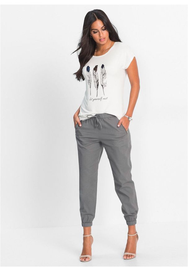 bonprix - Spodnie 7/8 z przewiewnej mieszanki lnu. Kolor: szary. Materiał: len