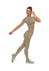 Beżowy Damskie Komplet Top + Legginsy Moraj. Okazja: na co dzień. Kolor: beżowy. Długość rękawa: krótki rękaw. Długość: krótkie. Styl: sportowy, casual, elegancki #3