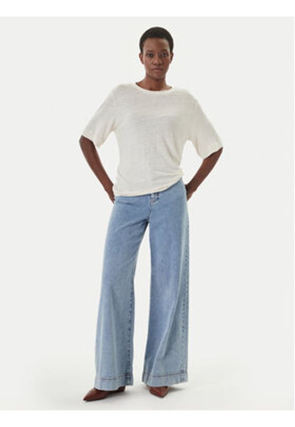 BOSS T-Shirt C_Emma 50556387 Beżowy Regular Fit. Kolor: beżowy. Materiał: len