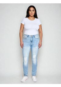 Big-Star - Jeansy damskie z wysokim stanem z przetarciami jasnoniebieskie Adela High Waist 156. Okazja: na co dzień. Stan: podwyższony. Kolor: niebieski. Styl: casual, elegancki #6