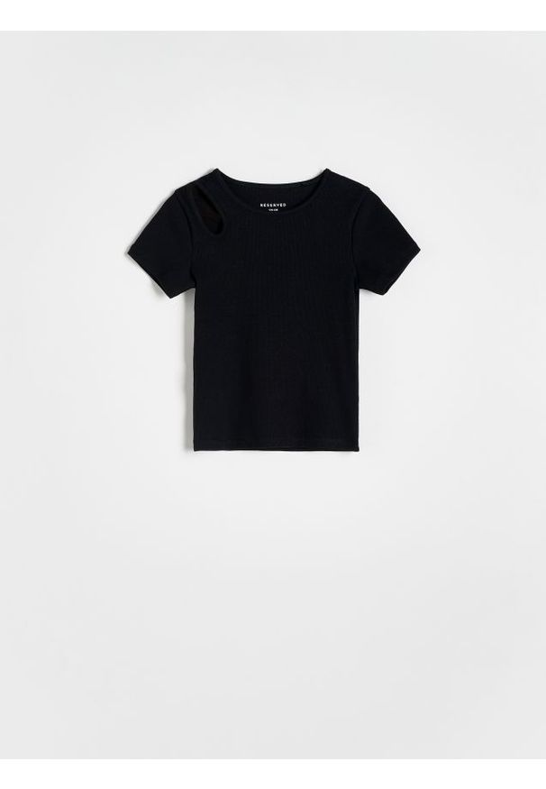 Reserved - T-shirt z ozdobnym wycięciem - czarny. Kolor: czarny. Materiał: bawełna