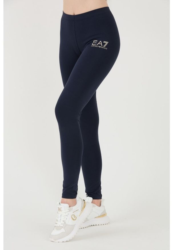 EA7 Emporio Armani - EA7 Granatowe damskie legginsy z małym logo, Rozmiar S. Kolor: niebieski