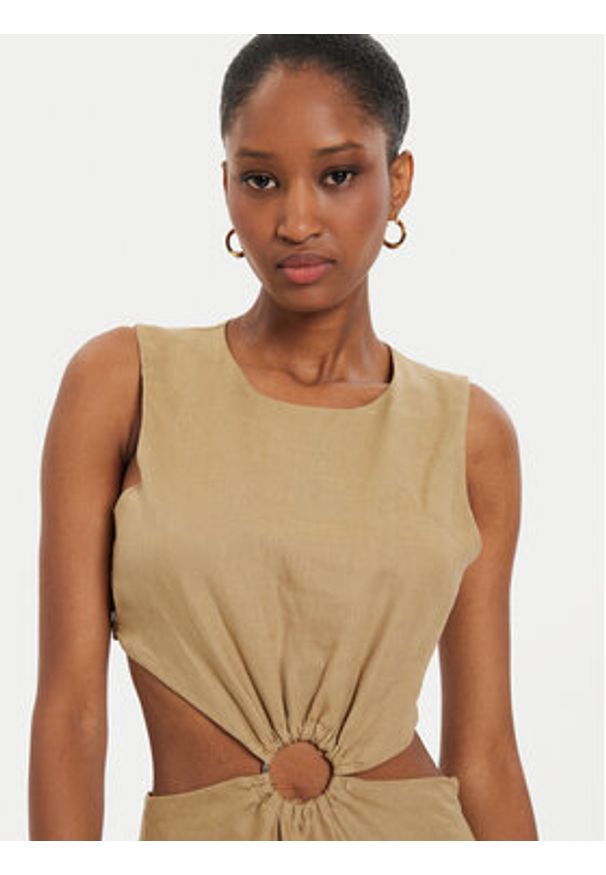 ViCOLO Sukienka letnia Abito TB2881 Beżowy Regular Fit. Kolor: beżowy. Materiał: len. Sezon: lato