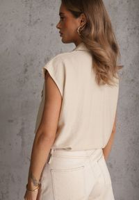 Renee - Beżowa Boho Koszula z Wiskozy Bez Rękawów ze Ściągaczem w Talii Assabel. Okazja: na co dzień. Kolor: beżowy. Materiał: wiskoza. Długość rękawa: bez rękawów. Wzór: gładki. Sezon: lato. Styl: boho #2