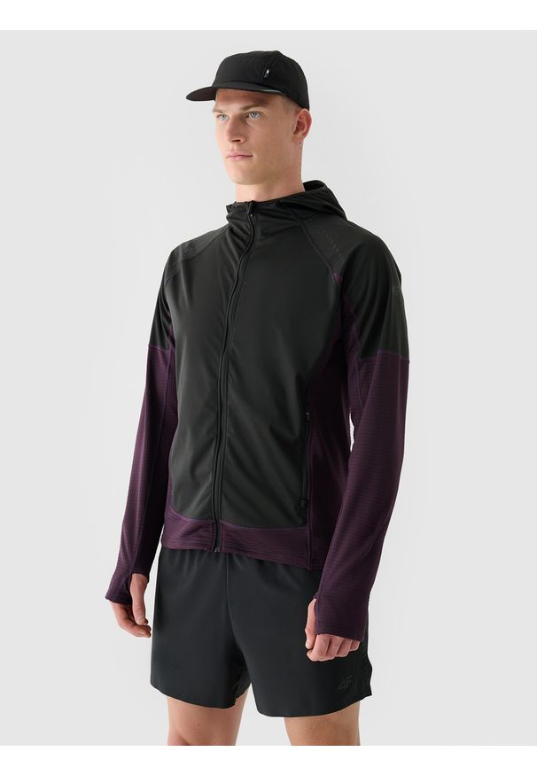 4f - 4F Bluza do biegania szybkoschnąca męska - fioletowa XXL. Typ kołnierza: kaptur. Kolor: fioletowy. Materiał: materiał, włókno, syntetyk, dzianina. Długość rękawa: raglanowy rękaw. Długość: krótkie. Styl: sportowy. Sport: fitness, bieganie