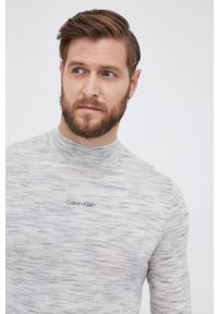 Calvin Klein - Sweter wełniany. Kolor: szary. Materiał: wełna. Długość rękawa: długi rękaw. Długość: długie #4