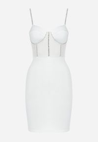 Born2be - Biała Sukienka Dopasowana z Gorsetową Górą Tisi. Typ kołnierza: dekolt gorset. Kolor: biały. Typ sukienki: gorsetowe. Styl: klasyczny #5