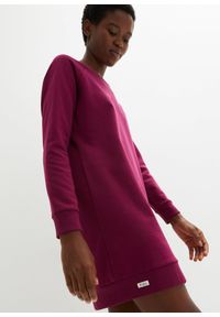 bonprix - Sukienka dresowa z miękkiego materiału frotte. Kolor: fioletowy. Materiał: dresówka, materiał. Długość rękawa: raglanowy rękaw. Wzór: prążki