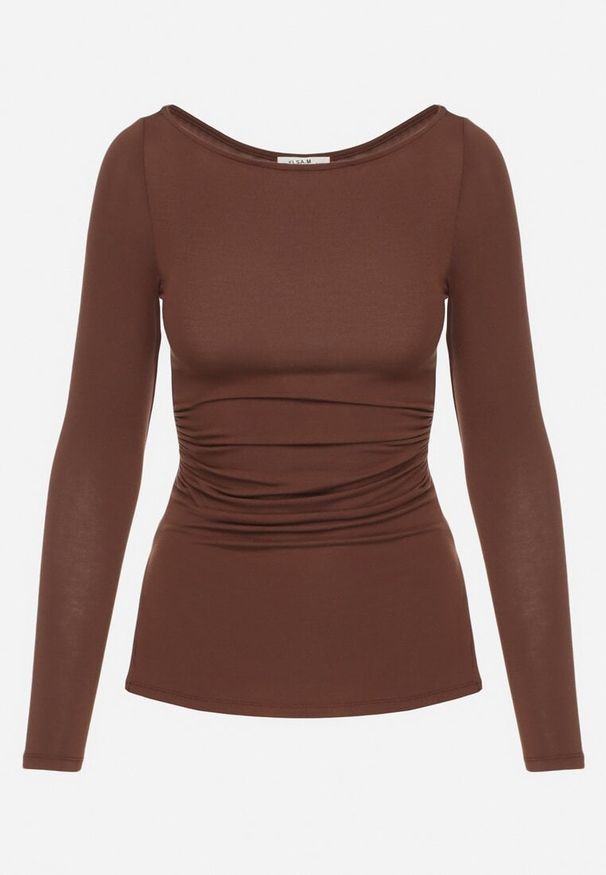Born2be - Brązowa Bluzka z Wiskozą i Marszczeniem Furitta. Okazja: na co dzień. Kolor: brązowy. Materiał: wiskoza. Styl: casual, klasyczny