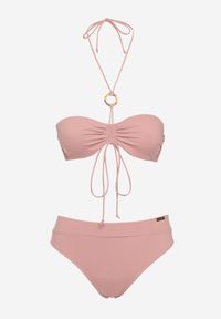 Born2be - Ciemnoróżowe Bikini Biustonosz z Regulowanymi Ramiączkami i Sznurkiem Majtki Typu Figi Quibbia. Kolor: różowy. Wzór: aplikacja #3