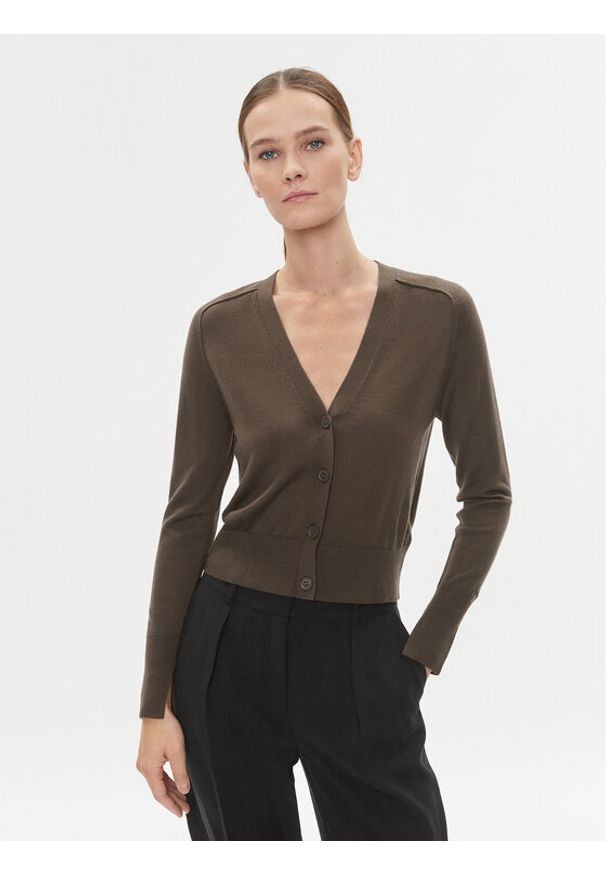 Calvin Klein Kardigan K20K205778 Brązowy Slim Fit. Kolor: brązowy. Materiał: wełna