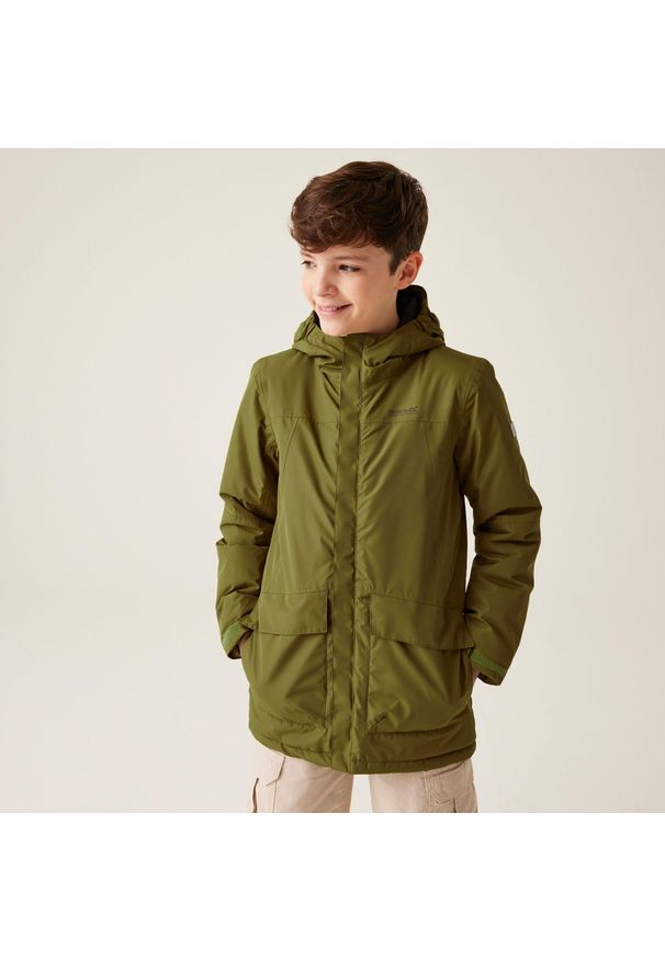 Regatta - Farbank Kids Hiking Wodoodporna izolowana kurtka. Kolor: zielony. Sport: turystyka piesza