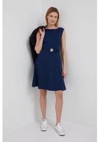 Lauren Ralph Lauren sukienka kolor granatowy mini rozkloszowana. Kolor: niebieski. Materiał: dzianina. Wzór: gładki. Typ sukienki: rozkloszowane. Długość: mini