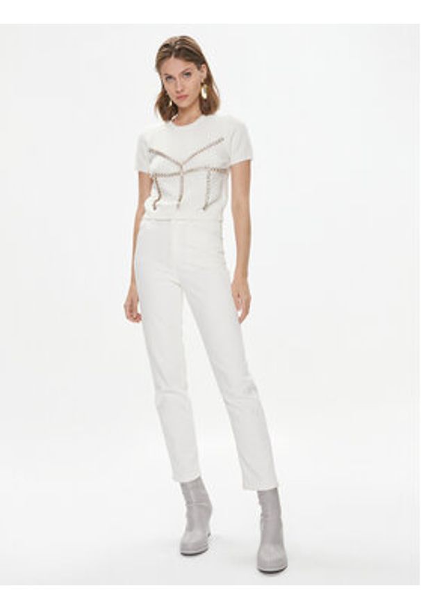 Pinko Sweter Medusa 102016 A18O Écru Slim Fit. Materiał: syntetyk, wełna