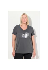 ULLA POPKEN - Damskie Bluzka funkcyjna klasyczna dekolt w szpic rękaw 1/2 z recyklingu. Kolekcja: plus size. Kolor: wielokolorowy, szary, fioletowy. Materiał: poliester, materiał, elastan #1