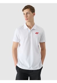 4f - 4F Koszulka polo regular męska - biała XXL. Okazja: na co dzień. Typ kołnierza: polo. Kolor: biały. Materiał: bawełna, dzianina. Wzór: ze splotem. Styl: sportowy, klasyczny, casual