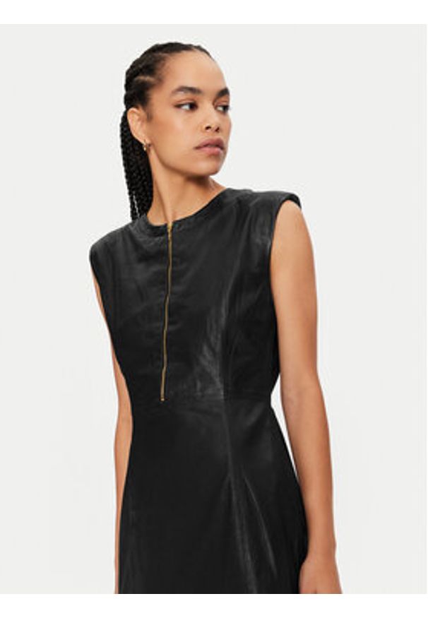 Bruuns Bazaar Sukienka skórzana Agathea BBW4183 Czarny Slim Fit. Kolor: czarny. Materiał: skóra