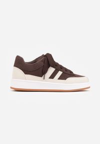 Renee - Brązowo-Beżowe Sneakersy Basic z Paskami na Boku Adila. Okazja: na co dzień. Zapięcie: pasek. Kolor: brązowy. Materiał: jeans. Wzór: paski. Obcas: na płaskiej podeszwie #6