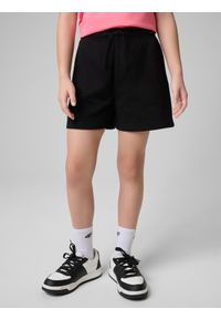 4f - 4F Spodenki dresowe dziewczęce - czarne 134 (8-9 lat). Kolor: czarny. Materiał: dresówka. Sezon: lato. Sport: turystyka piesza #2